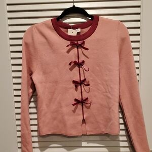 Nanette Lepore Pink Sweater with Burgundy Accents